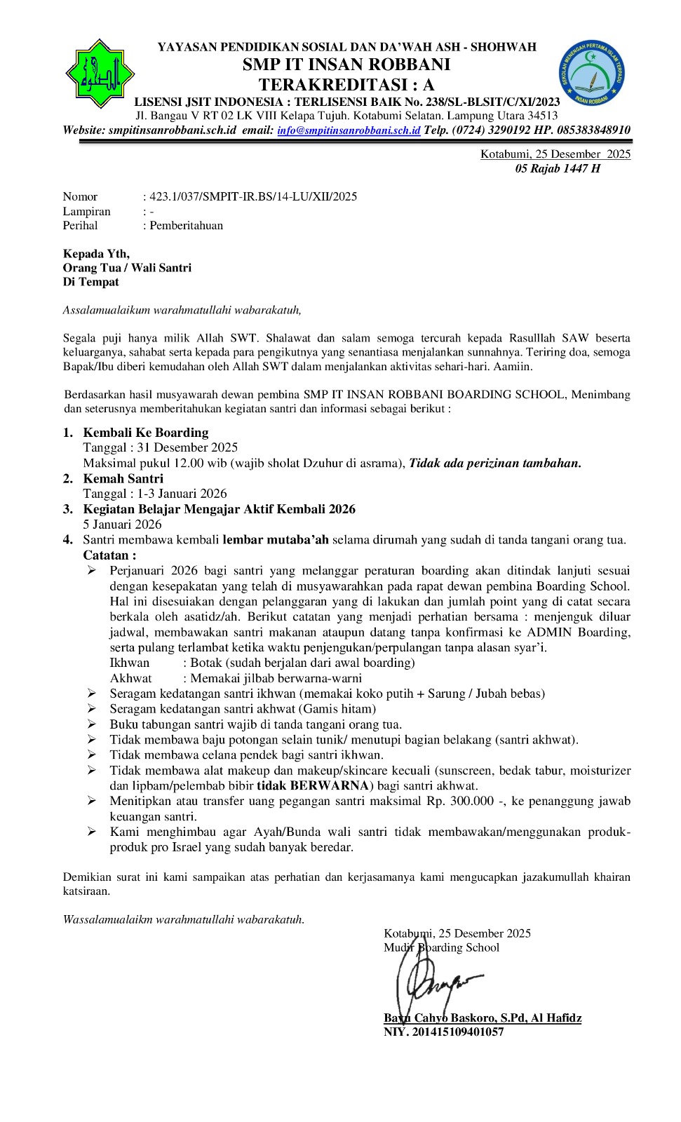 Pengumuman Libur Semester